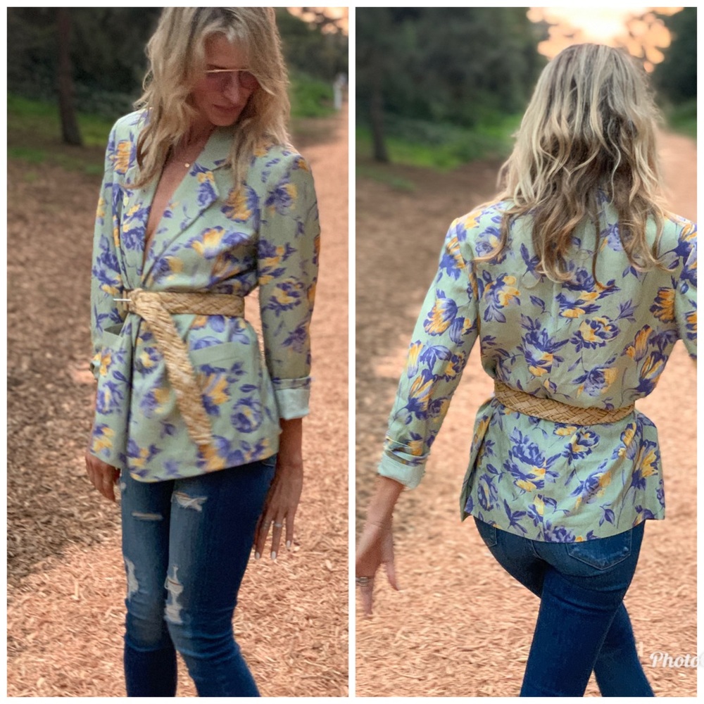 Vintage 80s Floral Blazer Jacket S M